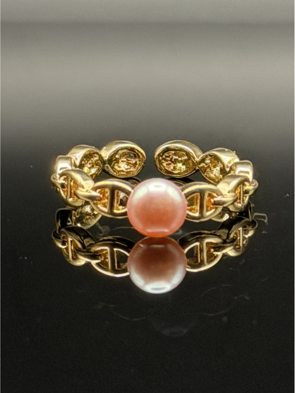 Candy+Clover Freshwater Pink Pearl Mariner Pignose Gold Plated Adjustable Ring